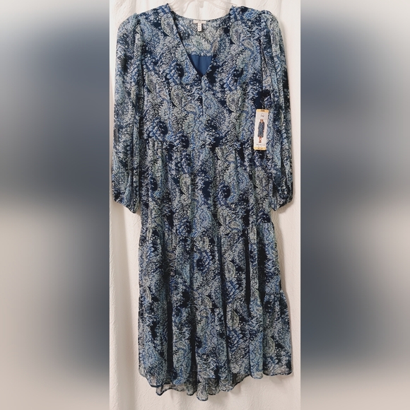 NWT Joie Blue Parisian Paisley Chiffon Tiered Midi Dress Size M - Picture 3 of 12